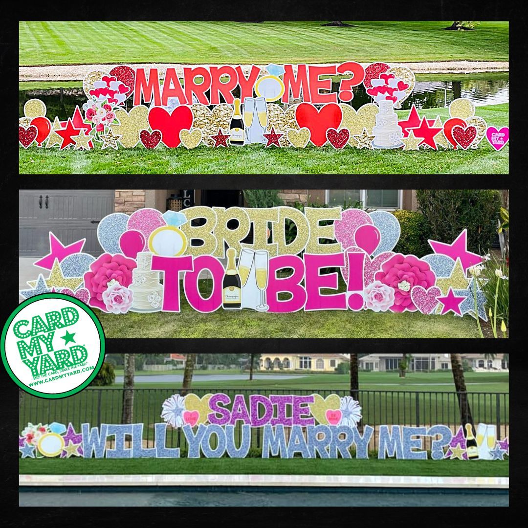 First comes L❤️VE! Then comes ... 💒
A SIGN FROM CARD MY YARD OF COURSE!!!!!!!!
💚 Book at cardmyyard.com 💻✅ #CardMyYard
#willyoumarryme #bridetobe #proposalideas #yardsigns #JoyBringer #ChooseJoy