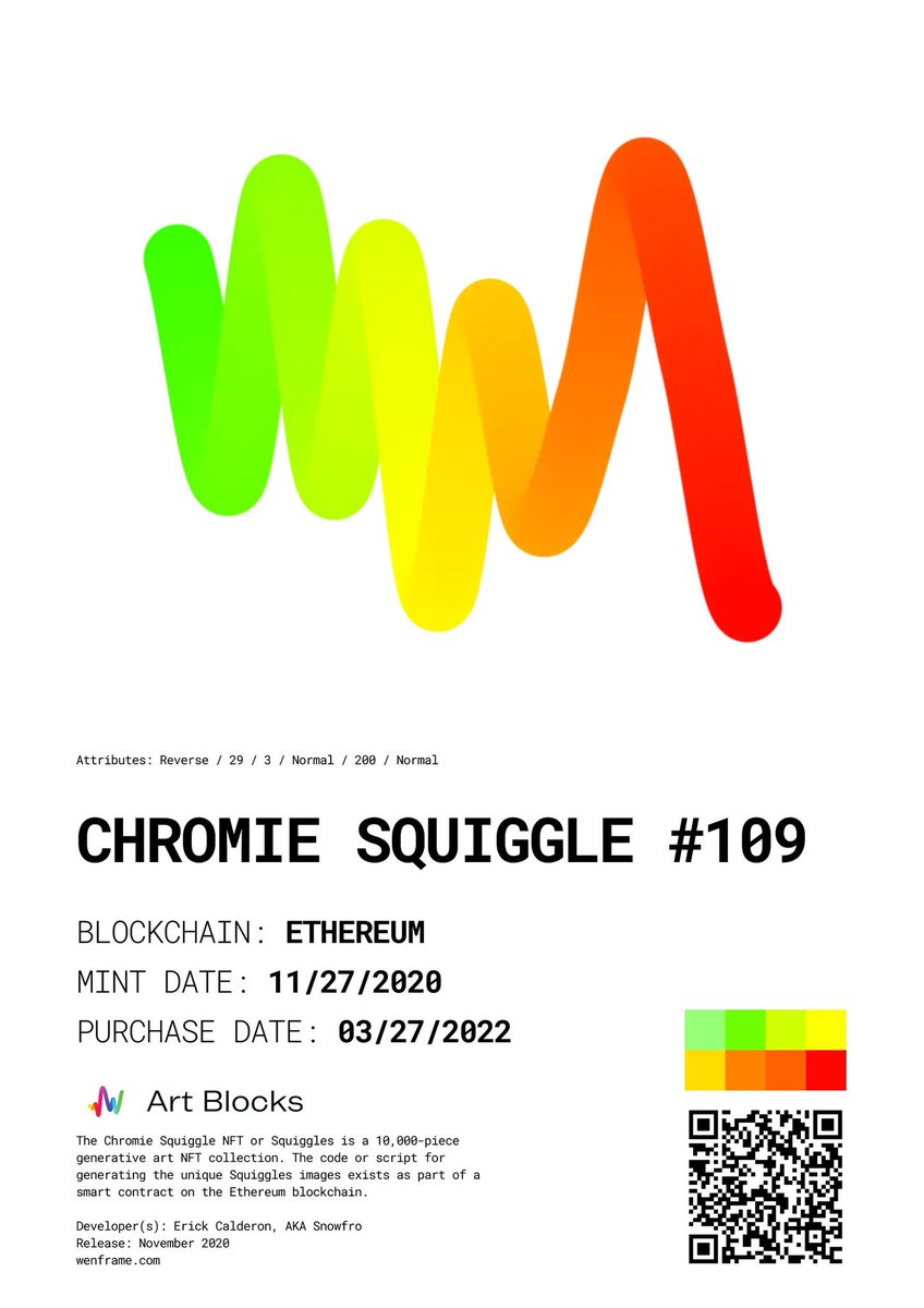 BASTIBOII_eth's tweet image. Thank you @wenframe_ETH and @squiggleDAO for this slick certificate of ownership for my Chromie Squiggle.