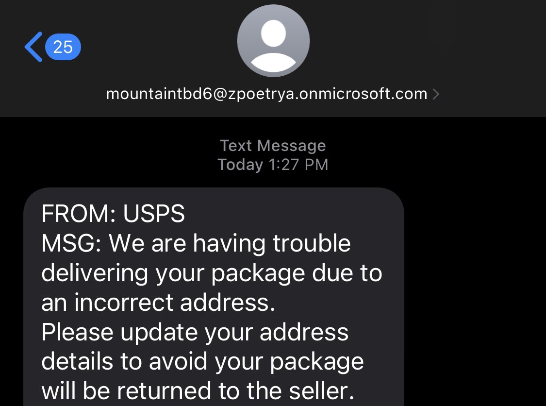 Ah yes, mountainpoetry at Microsoft, I’m sure this is a completely legitimate message from @USPS 😂😂😂😂