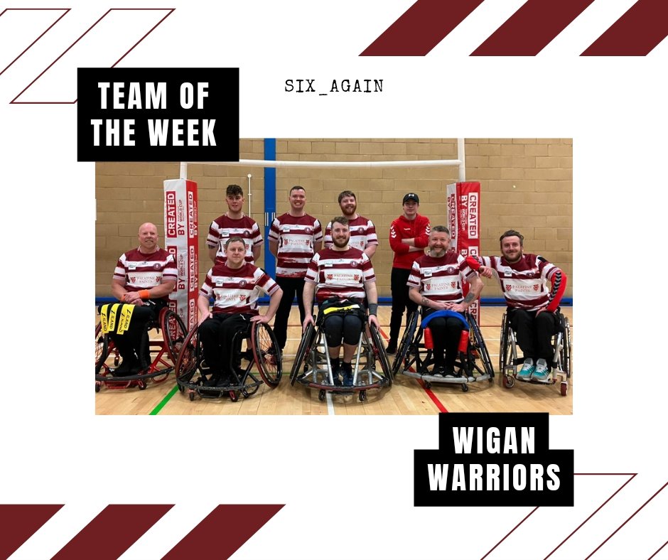 The Votes have been counted & the @Six_Again @WheelchairRL Team of The Week are @WiganWarriorsRL An amazing start to the season as they beat last season's champions with a fantastic display and turning around a half time deficit Amazing Achievement Well Done to ALL involved