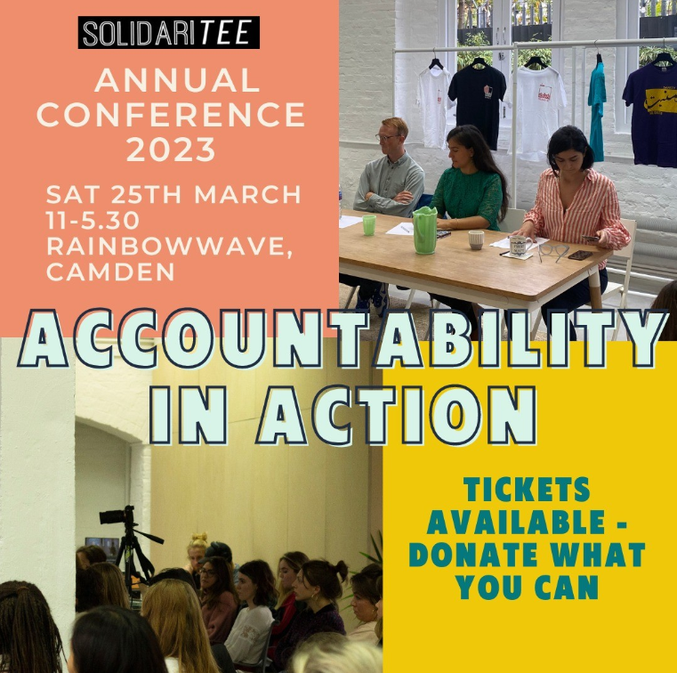 SolidariTeeUK's tweet photo. The #SolidariTee 'Accountability in Action' Conference is TOMORROW!

We look at using shared learning, &amp; knowledge gained by &amp; with people who have lived experience of forcible displacement, to uphold and advocate for their rights.

Last chance to join us: https://t.co/aOaLsqGJOt https://t.co/9dSUklXiL2