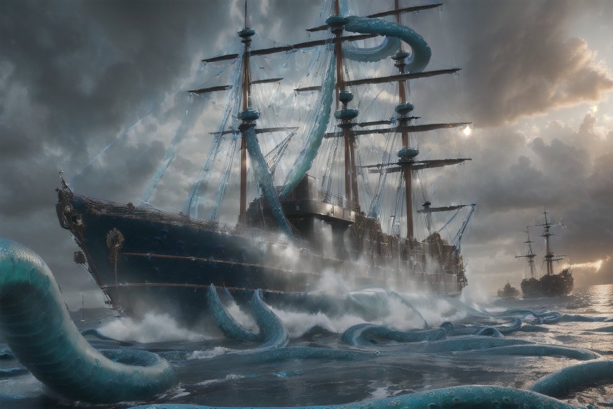 kumAI_funart's tweet image. #stablediffusion #paintings #AIArtwork #digitalart #navy #seamonster