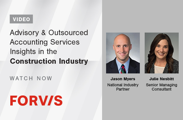 Looking for some advisory and outsourced accounting insights on the construction industry? Check out this video with Jason Myers and Julie Nesbitt to learn more about top trends in the industry. Click here to watch now: bit.ly/3l86fFL