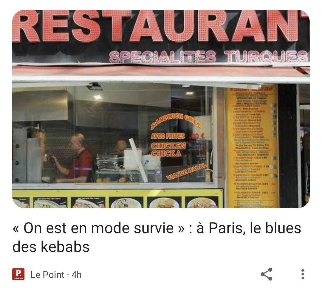 Bah ouais tu m'étonnes, le kébab à 9€ alors qu'il était à 5 boules y a pas si longtemps que ça, ça donne plus trop envie d'y retourner manger hein. https://t.co/Hclnl4AOy1