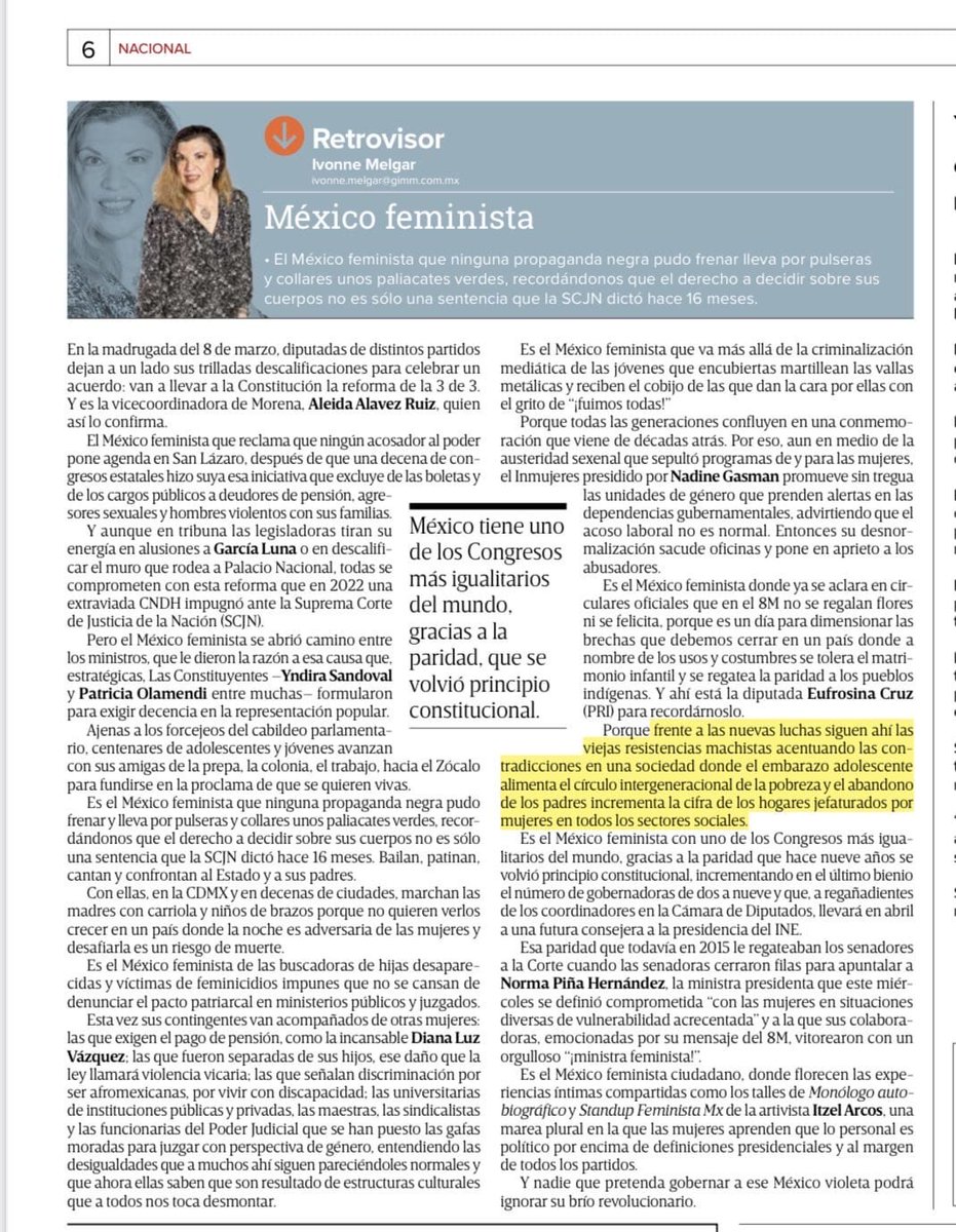 Excelente te editorializa que nos narra y describe la realidad del #Feminismo en #Mexico , Felicidades #MujeresFeministas Felicidades ⁦@YndiraSandoval⁩ ⁦@PatyOlamendi⁩ ⁦@LasConstiMX⁩ @TodasMx⁩ ⁦@ivonnemelgar⁩