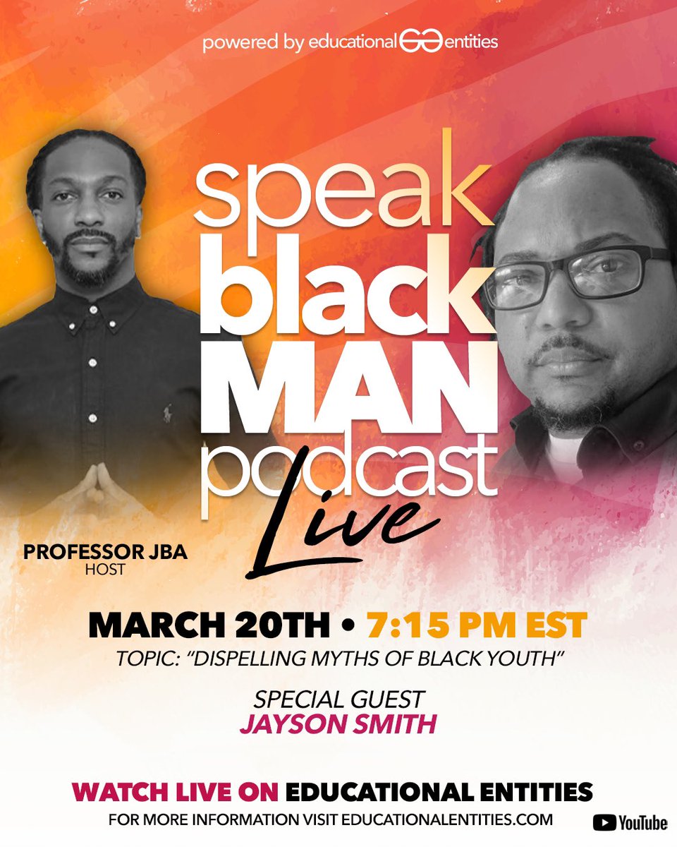 People talk about the state of Black youth measured by white standards while not realizing how this perpetuates the negative stereotypes of them. Don’t miss this episode of #SpeakBlackMan 🔗educationalentities.com #ee #podcast #Blackyouth #stoptheviolence #ProfessorJBA 📝