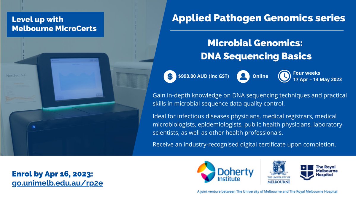 A new training opportunity has been shared on our website, an introduction to #microbial #genomics. Read more about it at the link 👉 cdgn.org.au/events/microbi…