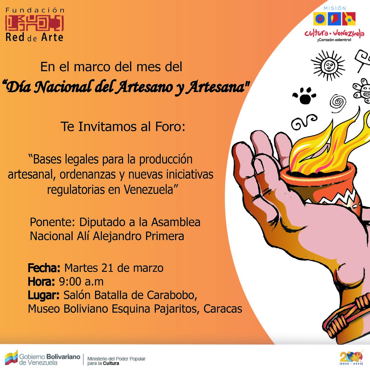 reddearte's tweet photo. #DeInterés 🗣️ || En el marco del #DíaNacionalDelArtesanosYArtesana✨ la #RedDeArte te invita a participar este #21Mar🗓️ en el foro "Bases legales para la producción artesanal, ordenanzas y nuevas iniciativas regulatorias en Venezuela".
Abrimos hilo 🧵1/2 https://t.co/1Di62jsgQA