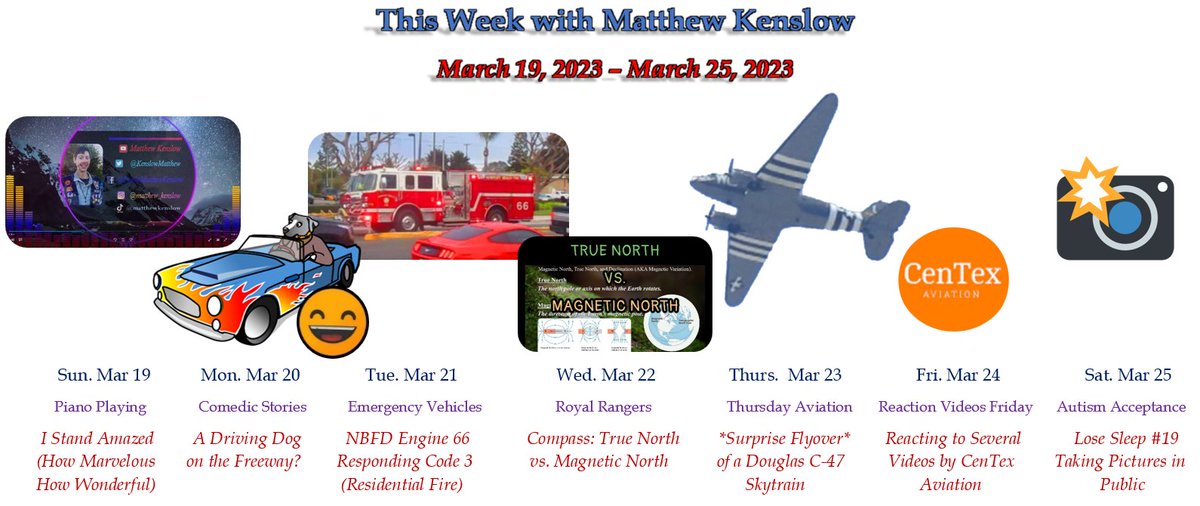 KenslowMatthew's tweet photo. This Week with Matthew Kenslow, March 19 - March 25, 2023.

#piano #hymn #praise #worship #comedy #comedic #dogsdriving #comedystory #newportbeachfire #nbfd #rescue #rescueunit #fireengine #code3 #lightsandsirens #firerescue #royalrangers #navigation #navigator #compass https://t.co/L3srxWEYmK