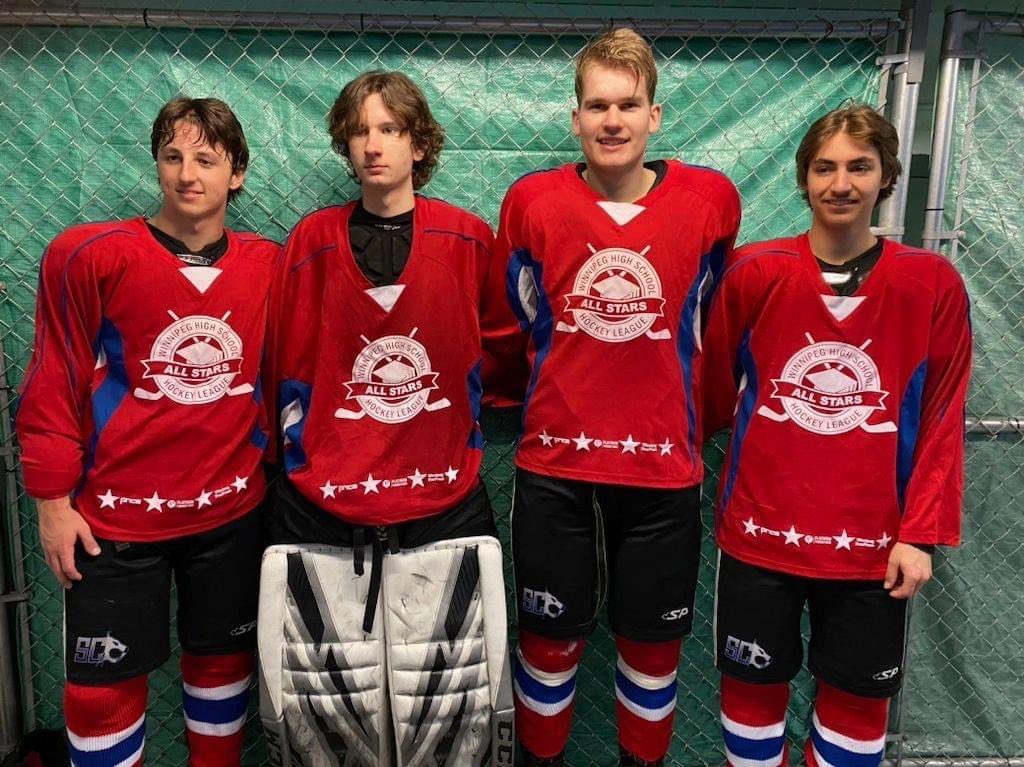 SabresBoys's tweet photo. Congratulations to the 4 Sabres chosen to the Winnipeg Free Press WHSHL All-Star Game! L-R: Robertson, Martin, Wuerch, Kendall https://t.co/C6Ma8E5Jnv