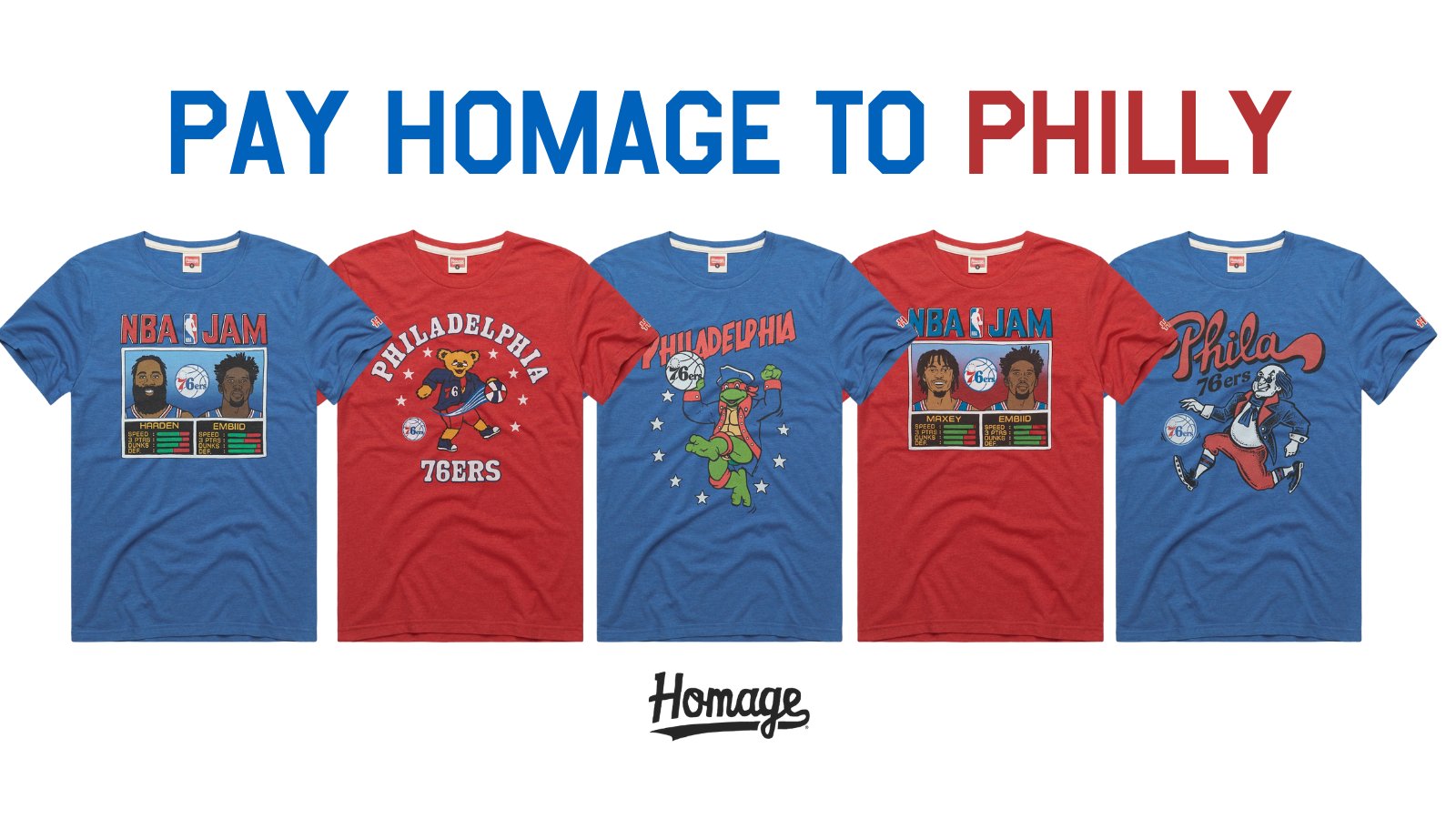 NBA Jam 76ers Harden and Embiid T-Shirt from Homage. | Royal Blue | Vintage Apparel from Homage.