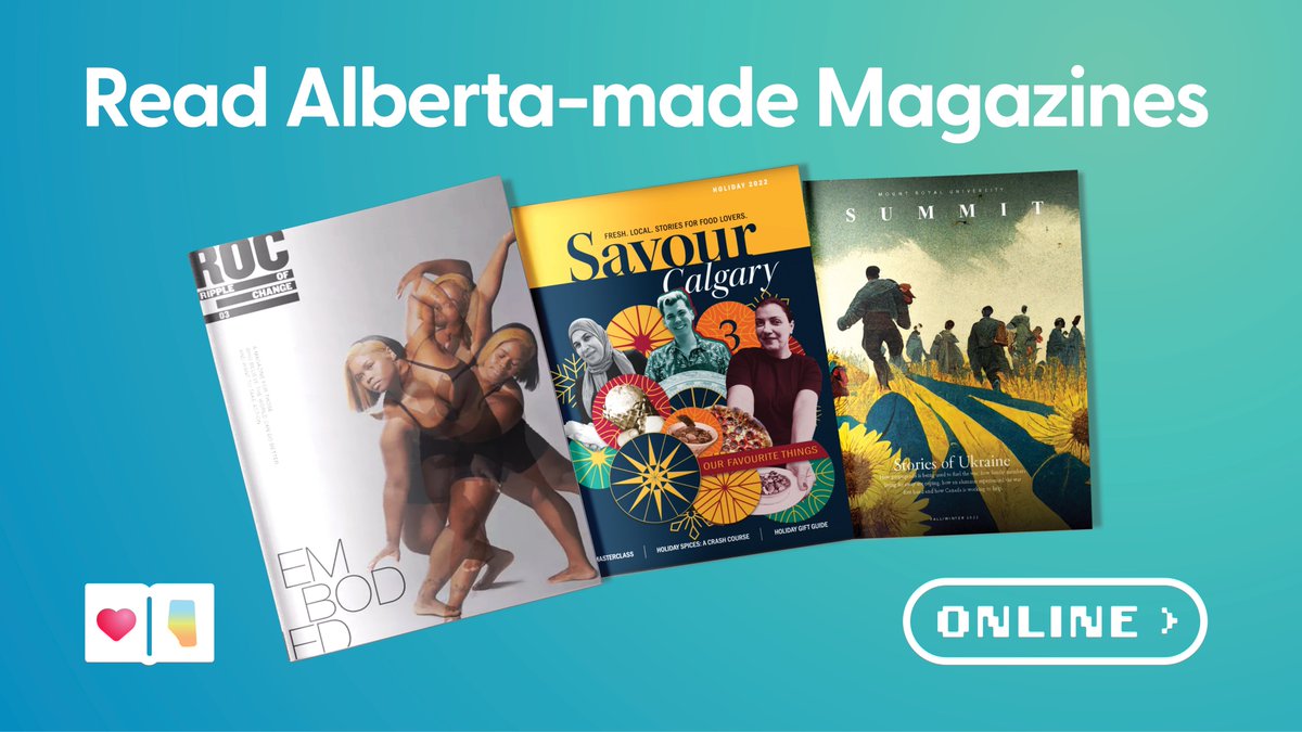 There is no better time to read locally made magazines! Thanks to support from @YourAlberta, you can now read more than 40 diverse, Alberta-based magazines with your library card (@calgarylibrary) Click here for more information: ow.ly/k5hy50Nm89b
#readAlberta #Albertareads