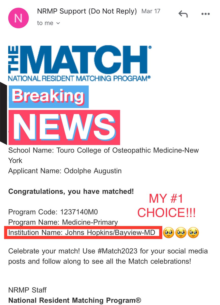 OdietheDO's tweet photo. To my last post about my mom telling me not to play with matches—I learned my lesson. 😭 They make you an emotional train wreck! 

That said, it is with the utmost enthusiasm that I announce that I matched at my #1 CHOICE @BayviewMedicine! ⭐️🐠

#Match2023 #MedTwitter #MedEd https://t.co/ZxEt3qE4h5