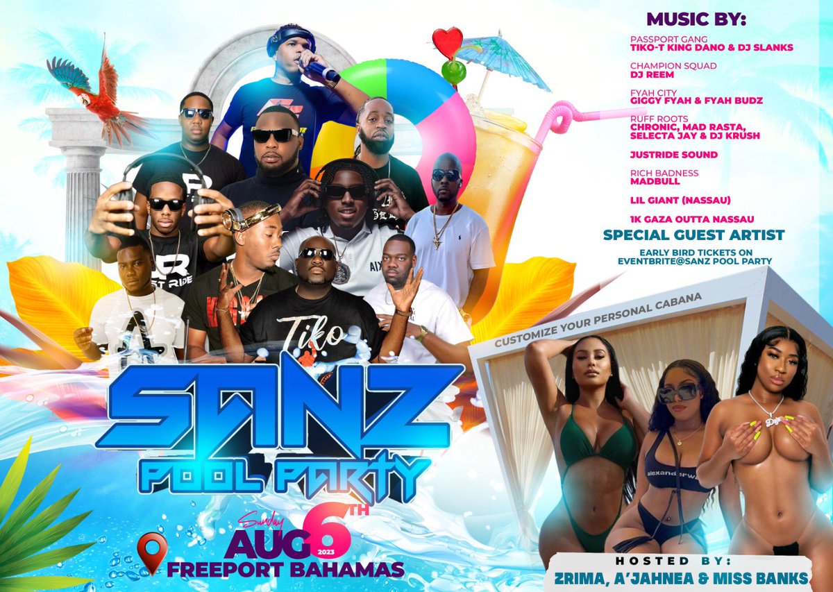 Sanz Pool Party “Any Weather Edition” August 6th, 2023 • Freeport, Bahamas 🇧🇸👙🍑☀️⛱️ 

<a href="/JustrideBengy/">JustrideBengy</a> <a href="/justrideslick/">JustRideSlick</a> <a href="/1kgaza/">_1kGaza</a> <a href="/DJREEM/">CHAMPION SQUAD</a> <a href="/LilGiantTheDJ/">Lil Giant The DJ 🖤🇧🇸</a> <a href="/Tiko_T_Destiny/">Tiko T(Million Dollar Man)</a> @slanks_ <a href="/madbullpro/">Mad Bull Productions</a> <a href="/GiggyFyah/">Giggy Fyah Media</a>