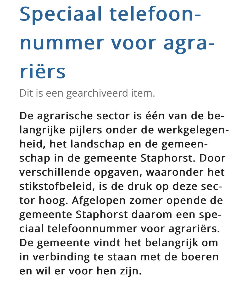 tenkatejan's tweet photo. Voor agrariërs in de gemeente Staphorst hebben we een speciaal nummer voor als, bijvoorbeeld, de druk even te groot wordt. Maak er gebruik van! @G_Staphorst https://t.co/r5KnI8yw6V