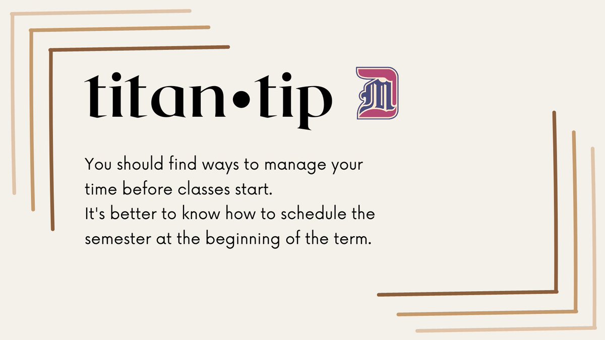 godetroitmercy's tweet photo. Here’s a #TitanTip to keep in mind when creating your class schedule. And don’t forget: If you’re struggling with a course, the Student Success Center and the Writing Center are here to help! https://t.co/kvRz0c1pkZ