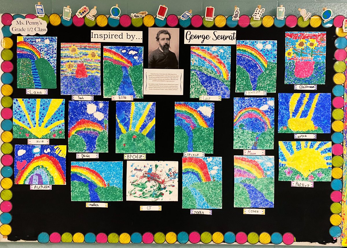 MsPenny14's tweet photo. Blown away by the pointillism artwork the Grade 1/2s did earlier this month🎨👏🏼🌈 https://t.co/4O3JTdfbiy