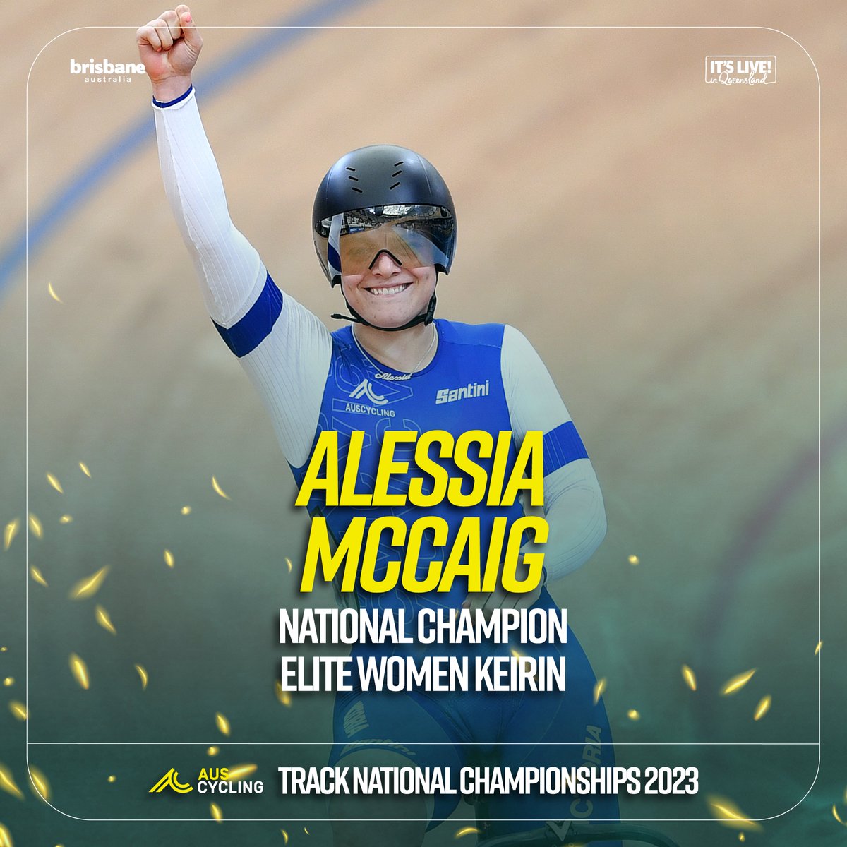 AusCycling's tweet photo. Alessia McCaig ends her #TrackNats23 campaign on the top step of the women's keirin! 🌟

#TrackNats23 #BrisbaneCyclingFestival https://t.co/PqzSAU6FJj