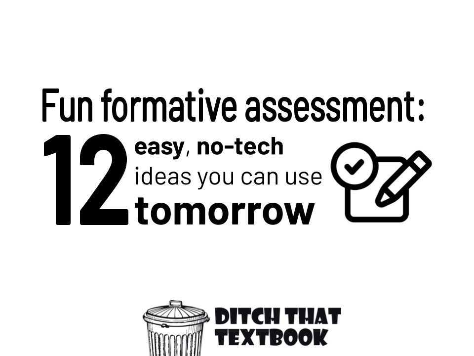 L👀king for fun and engaging NO-TECH assessments that students WANT to do?

Check out:
✍️ Sketch artist
🗿 Sculptor
4️⃣ Four corners
🧙‍♂️ Word wizard
🧱 Graffiti wall
🐦 Tweet all about it
➕ Lots more!

12 easy, no-tech ideas you can use tomorrow
ditchthattextbook.com/no-tech-format… #Ditchbook