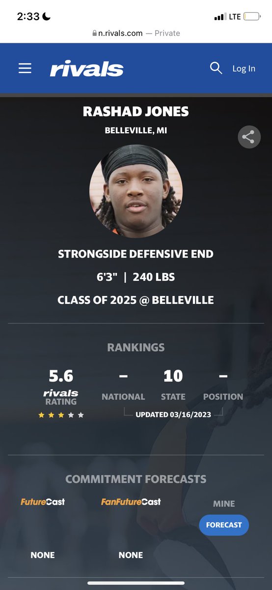 Blessed to rated a 3⭐️ by <a href="/Rivals/">Rivals</a>. More work to do💯. @Drog_23 <a href="/On3sports/">On3</a> @On3Recruits