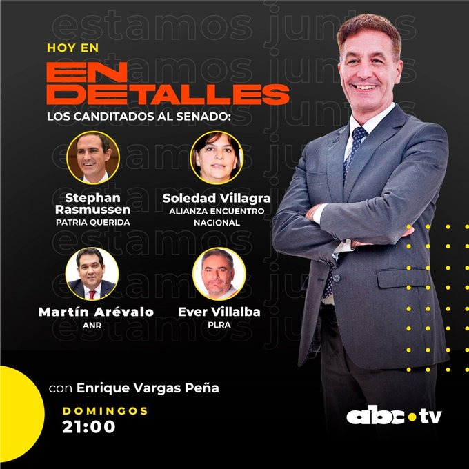 martinarevalopy's tweet image. HOY DOMINGO DEBATIMOS EN VIVO: No te olvides de compartir 🔁⬆️ 🕘 EN VIVO por #ABCTVPy con @enriquevp 📲🔗abc.com.py/tv 💚Opción *23  Santi Presidente Lista 1🇵🇾
