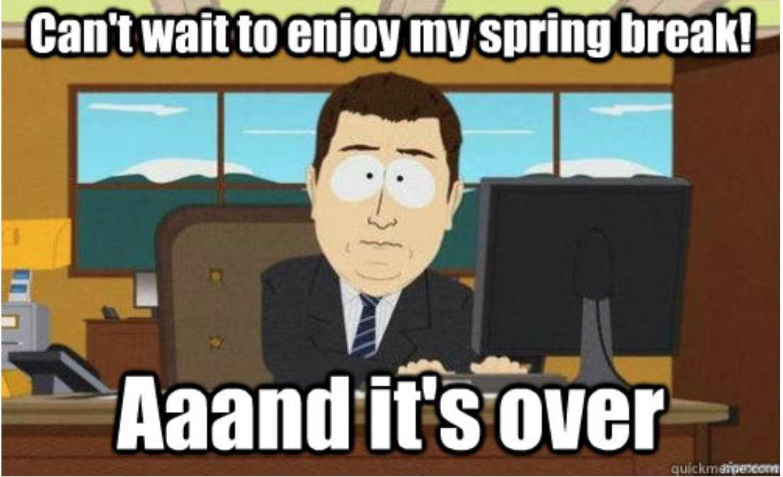 Can't believe Spring Break even happened...lol

#COM3140online2023