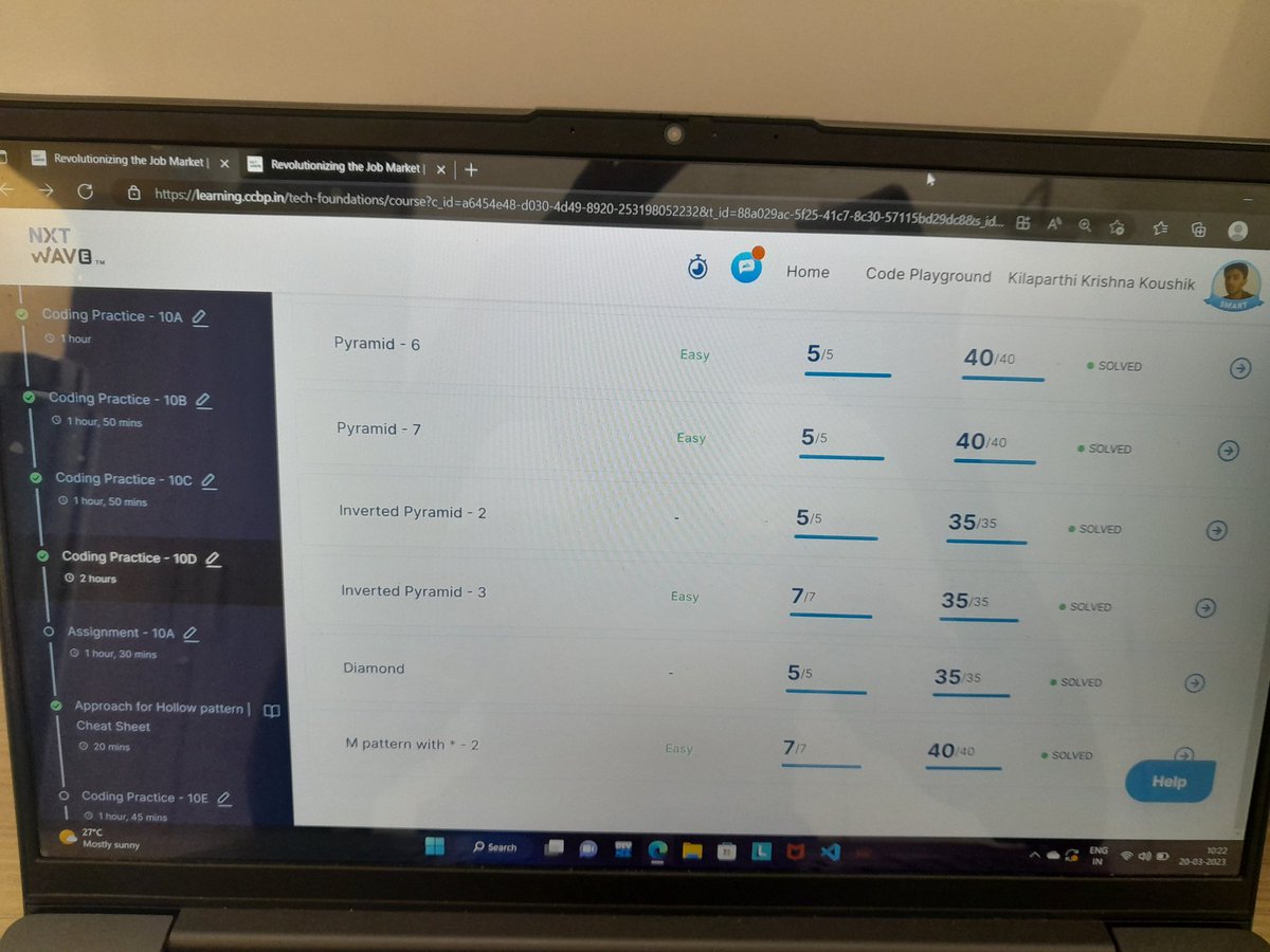 ap22110011257's tweet image. Coding practice 10D completed successfully
#NxtWave 
#onehourofcode
