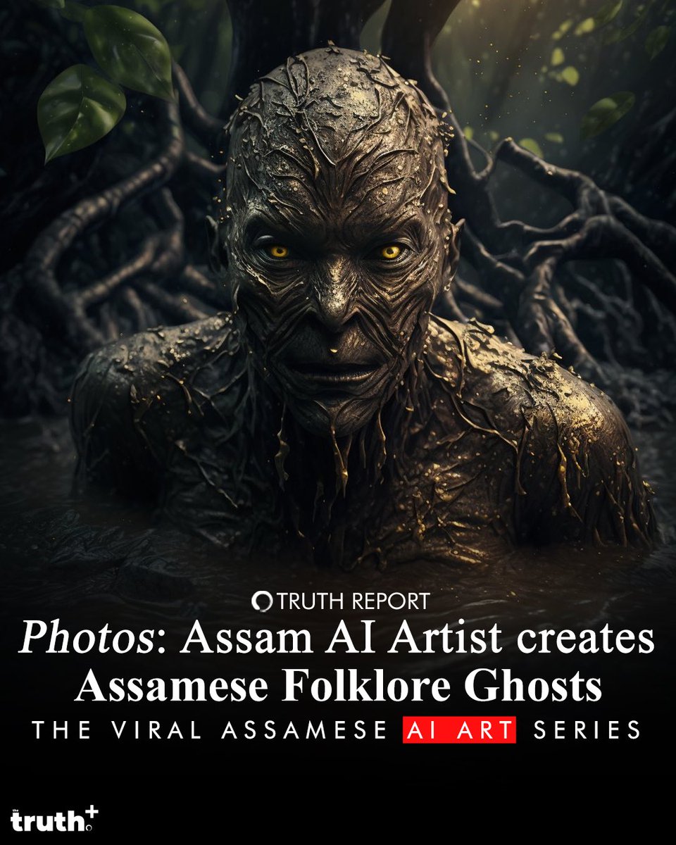 thetruthin's tweet photo. ⚡️PHOTOS: Assam’s Youth creates a sensation on the Internet with some ‘nerve-shivering’ digital AI-generated art pieces, depicting the ghosts &amp; legends from Assamese Folklore.

Chinmoy Barma created these digital arts, which are going viral on the Internet lately.

👇🏼: READ https://t.co/JJnxoYxpOY