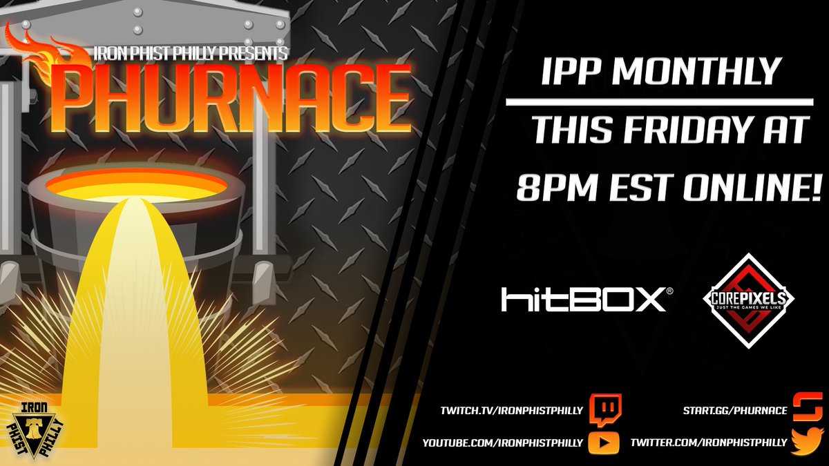 The Phurnace is firing up for #2! Date: March 31st Check in: 7pm EST, Start: 8pm EST PC Wired only start.gg/phurnace matcherino.com/t/IPPhurnace2 Winners: twitch.tv/IronPhistPhilly Losers: twitch.tv/IronPhistPhill…