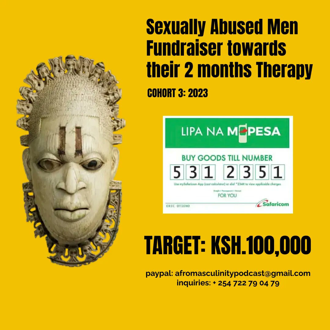 Every year since 2020 I raise funds to take the sexually abused men in the safe space I operate through 2 months of therapy. The 2023 cohort of 5 is ready to go. I request for your support to help me raise Ksh.100,000 in 7 days to make this happen for them. Please RT