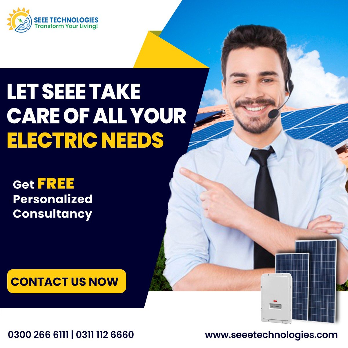 Let SEEE Take Care of All Your Electric Need

Have Your Solar Now!

See You at SEEE
👉🏻+92 300 266 6111
👉🏻+92 311 112 6660 

#electricity #FreeElectricPower #UnlimitedPowerSupply #SolarPower #PowerYourHome #Freedom #ZeroBills #TransformYourLiving #SEEETechnologies