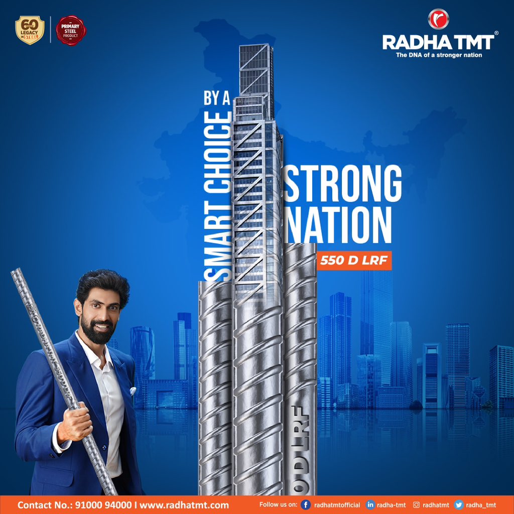 Radha_TMT's tweet photo. Make a move with a smart choice from Radha TMT steel bars towards a strong nation! 
Get the foundation of strong structures from Radha TMT!

Check us out at: https://t.co/La1g1x17uy
#RadhaTMT #steel #strength #quality #550DLRF #manufacturing #technology #superiorquality #Strong https://t.co/pJoBjAwa06