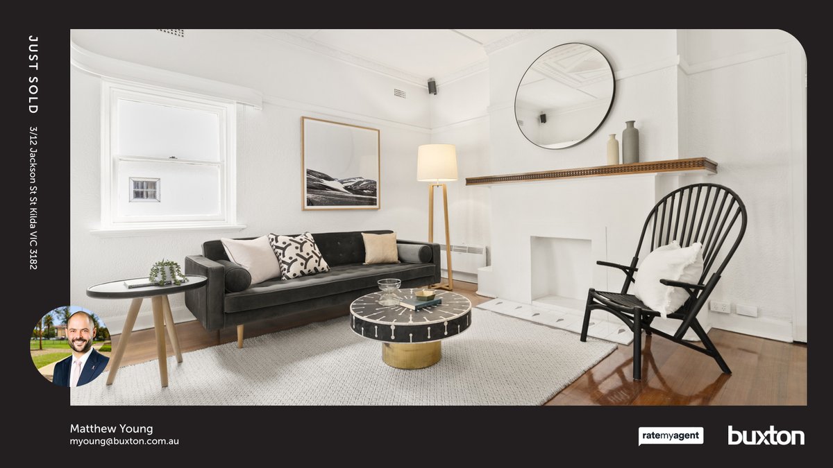 🛌 2 🛀 1
📍 3/12 Jackson St, St Kilda, VIC, 3182

My latest sale on RateMyAgent.

rma.reviews/fpCSagcSejrD

...
#ratemyagent #realestate #Buxton_Port_Phillip__St_Kilda