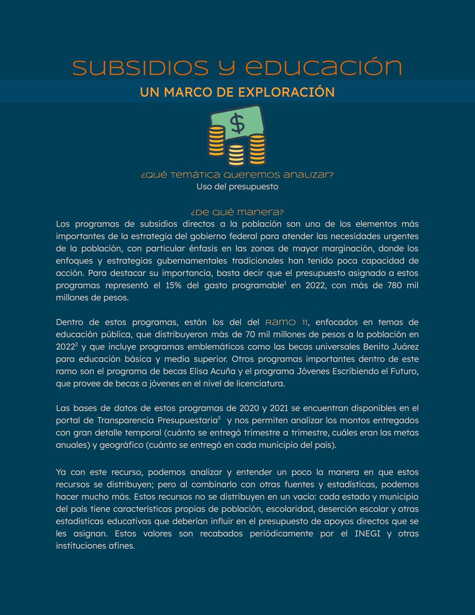 fco_acosta_'s tweet image. ¿Conoces los programas de subsidio directo? ¿Te has preguntado cómo se determina el presupuesto en educación? Acompaña nuestro proyecto para conocer más sobre cómo y con qué datos se toman estas decisiones. Gracias a @TPresupuestaria y @ciepmx #ExploraDatosMX  #RallyMX
