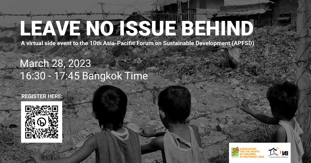 ARCSEA_Advocate's tweet photo. The ARCSEA and the International Alliance of Inhabitants (IAI) invite you to "Leave No Issue Behind", an official virtual side event of the 10th Asia Pacific Forum on Sustainable Development (APFSD). March 28, 2023 at 1630-1745 Bangkok time.
Register at https://t.co/MvudMeZ50T. https://t.co/WwlfQx3t1e