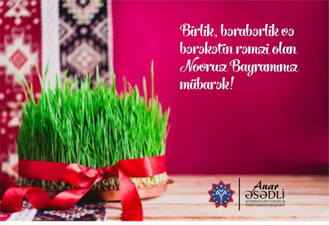 AzYuks's tweet photo. Əziz soydaşlarımız! 

Bu əziz Novruz Bayramı münasibəti ilə sizi təbrik edir, xalqımıza əmin-amanlıq və səadət arzulayıram.

Novruz Bayramınız qutlu olsun!

Azərbaycan Yüksəliş Partiyasının Başqanı
Anar Əsədli https://t.co/9GIoaWFGdL