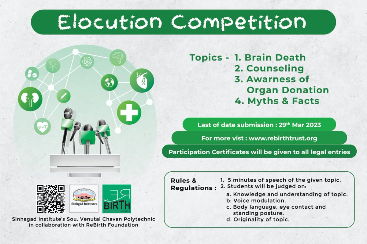 RebirthTrust's tweet image. Elocution Competition on Organ Donation in Sinhagad Institute, ReBirth's another innovative way for spreading awareness among College students