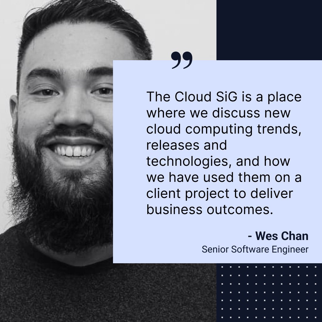 dius_anz's tweet image. SIG. Also known as ⚡️Special Interest Groups⚡️
Let our team tell you what they&apos;re all about and how they shape our learning and development framework for continuous improvement.

Swipe to learn about our Cloud SIG ☁️ #experienceDiUS #techconsultancy