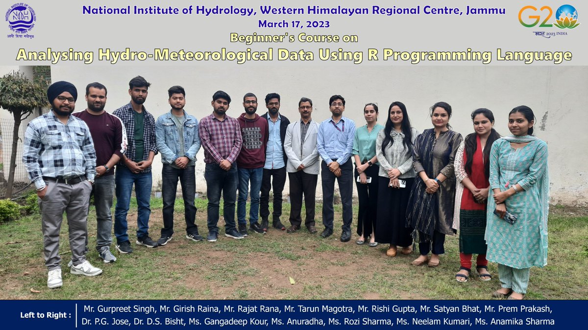 NIH_Hydrology's tweet photo. A one day training course on R programing was organized at National Institute of Hydrology, Western Himalayan Regional Centre, Jammu on March 17, 2023 by Dr. DS Bisht (Scientist ‘C’, course coordinator) and Dr. PG Jose (Scientist ‘E’, course co-coordinator).

#RProgramming https://t.co/ZhAVsMU7fw