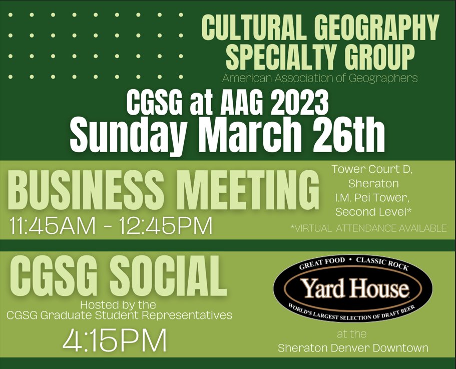 We hope your AAG experience is going well! Check out what CGSG has going on today (Sunday) at #AAG2023!