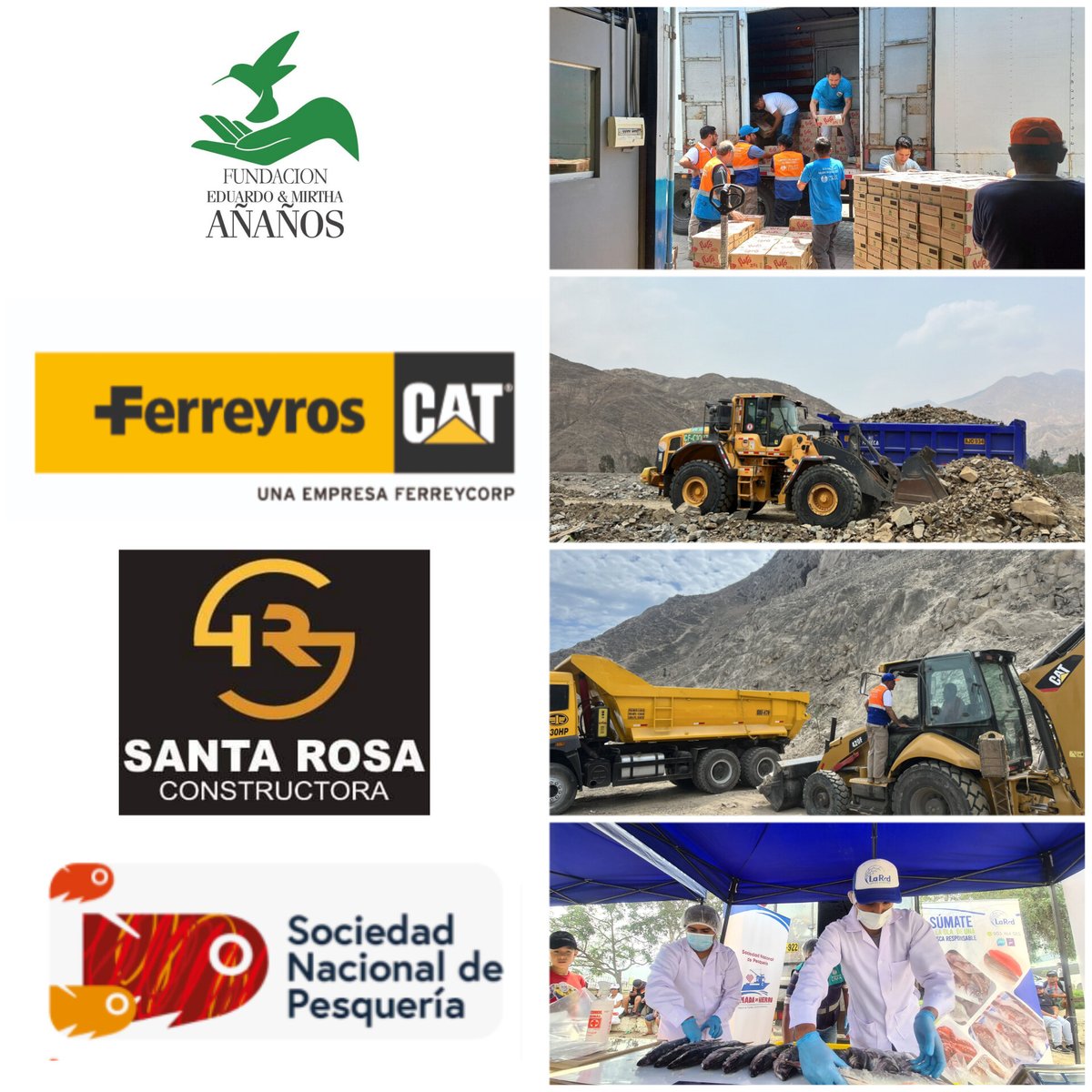 VirgiDArbulu's tweet image. Las empresas privadas junto a @rlopezaliaga1 en zonas de desastre: 
- Ferreyros: Maquinaria (Cieneguilla)
- Constructora Sta. Rosa: Maquinaria (Cieneguilla y Pachacamac)
- Fundación Añaños: Ayuda humanitaria
- Sociedad Nacional de pesquería: Jurel (Ate)