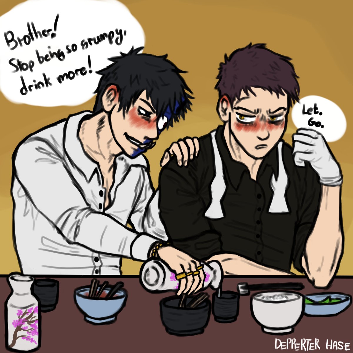 depperter_hase's tweet photo. #治崎廻誕生祭2023
#オーバーホール誕生祭2023

Kind of a collab with a friend who drew Overhaul having to drag a drunk Curator back home. https://t.co/PyrgvFA3md