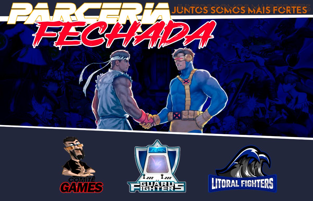 E vamos de novidade
A Guarufighters vem por meio desta publicação, anunciar oficialmente a nossa nova parceria 
Somos uma tríade, junto a <a href="/comitegames/">Comite Games Oficial</a> e ao <a href="/LFeSports013/">Litoral Fighters eSports</a>
Com o objetivo de dividir experiências, opiniões, negociações, Patrocínio e debates dentro da FGC