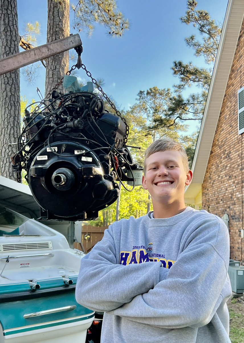 shannatou's tweet image. What is @rktouchstone doing in his “free time” when he’s not on the baseball field?? …Getting his boat river ready! #greasemonkey #pricelessexperience #rebuildingthemotor #bringonsummer #chaparral #riverlife