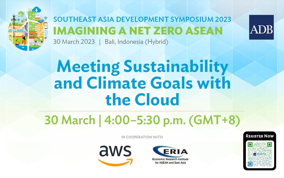 Imagine a future net zero ASEAN with us at ADB's #SEADS2023 on 30 March.

Our Partnerships Asst. Director <a href="/PingManongdo/">Ping Manongdo</a> will be moderating the session "Meeting Sustainability and Climate Goals with the Cloud" at 4pm SGT. 

Join us in-person or virtually: hubs.ly/Q01HkfJR0