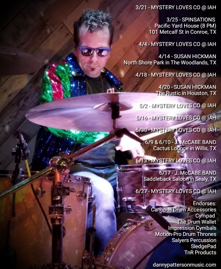 DPattersonMusic's tweet photo. Upcoming dates ...
@SalyersPerc @tnrproducts @SledgePad @Real7drums @castleclutch @CYMPAD_USA @ImpCymbals @Alesis @LPPercussion @JHAudio @remopercussion @kens_wer #thedrumwallet #motionpro_drumthrones #drummer #giglife #workingdrummer #drummersoftexas #dannypattersonmusic https://t.co/ABrCuKrs0i