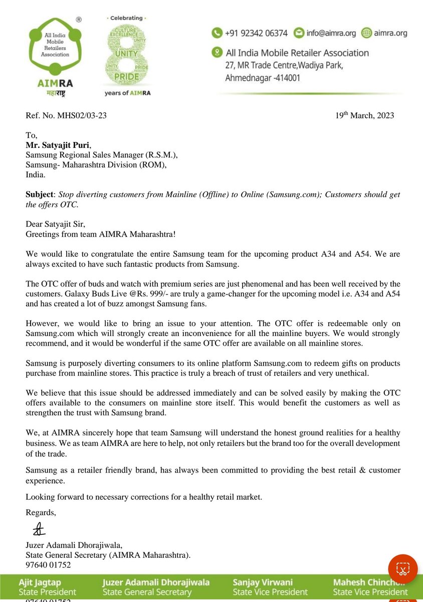AimraIndia's tweet photo. @SamsungIndia is directing customers to their e-commerce site, https://t.co/4obMnn23WR, to redeem the offers for products bought from retail stores. This practice breaches trust &amp; must stop.@Samsung should refrain from engaging in such unethical &amp; unfair practices. @rohitksingh https://t.co/2XNvO8uYMv