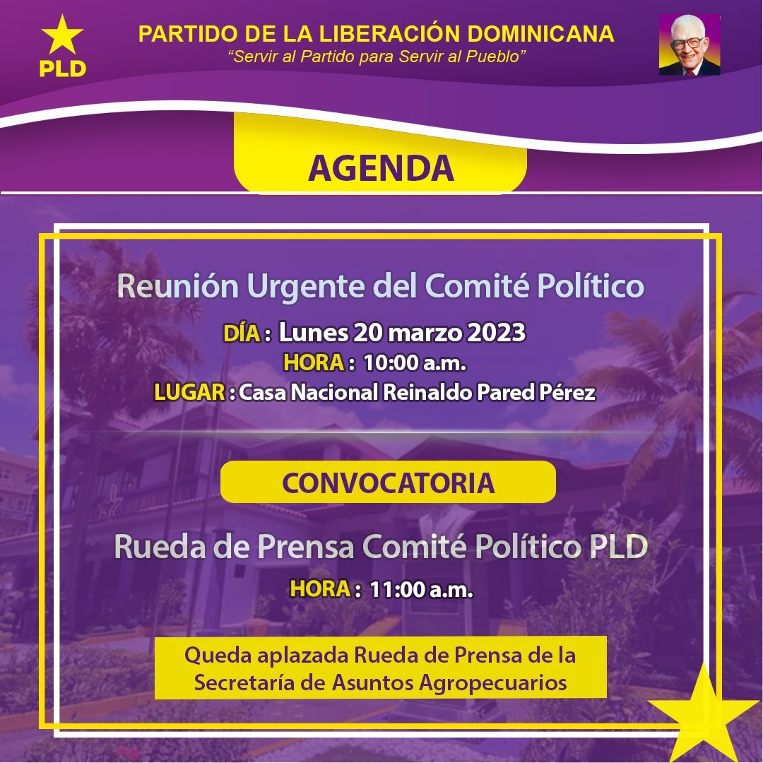 g_polancob's tweet photo. Atento: 

Mañana El Comité Politico tendra reunión a la 10:00 A.M

@PLDenlinea @PLDSDO @rpacheco1955 @FrankSoto @ruben_aybar @DilenMontero @jDomingoBatista @Humbert39508695 @jomolina43 https://t.co/C0WuK2kete