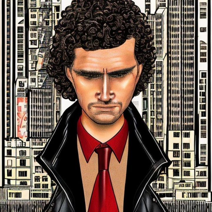 crazy_dalle's tweet photo. a highly detailed illustration of short spiky black haired blond haired man with long blonde curly red long hair wearing a black leather jacket and tie in a scene...

#ai #artificialintelligence #aiart #generativeart #stablediffusion https://t.co/MkFfnshbXv