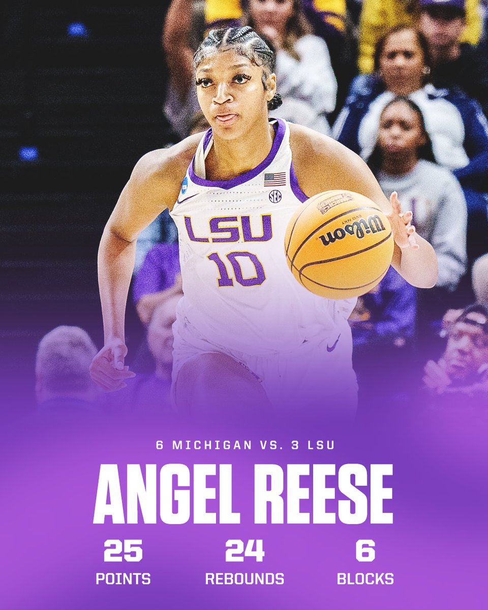 Angel Reese is the first player with 25 points, 20 rebounds and 5 blocks in a women's NCAA tournament game since 2000 👏 @LSUwbkb | #ThatsaW